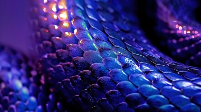 Wavy tangled black snake, dark colored dragon scales texture with neon light