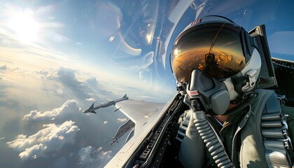 Fighter pilot in cockpit gazing at the horizon