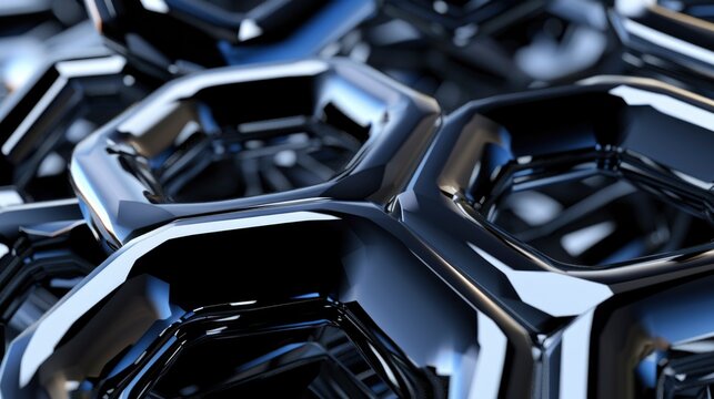 Connected hexagons form a molecular model with shiny texture