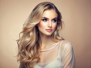 Fototapeta premium beautiful blond woman with curly hair. beauty girl with Hair style