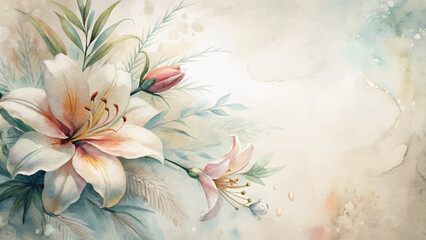 Vintage lilies flower watercolor background