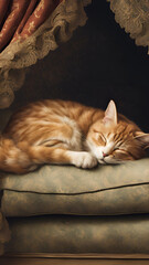 chat roux d&eacute;cor victorien 