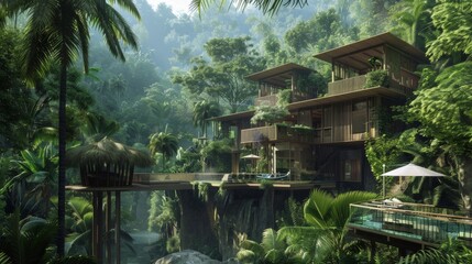 Fototapeta premium Exquisite EcoFriendly Tropical Resort Sustainable Luxury Amidst Nature's Splendor