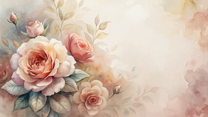 Vintage roses flower watercolor background