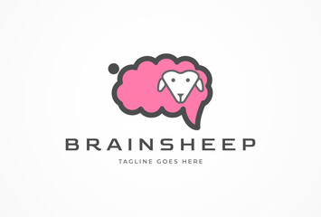 Brain Logo,  brain with sheep combination, brain design logo template, vector illustration