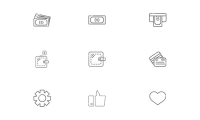 Cash In Withdrawal to Wallet or Debit Card App or Web Design Icon Set
