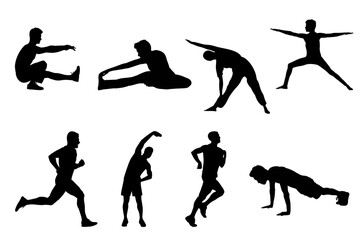PNG illustration vector image. exercise, action, and yoga practices.  isolated white background, silhouettes set, large pack of vector silhouette designs. gymnastic silhouette and yoga silhouette 