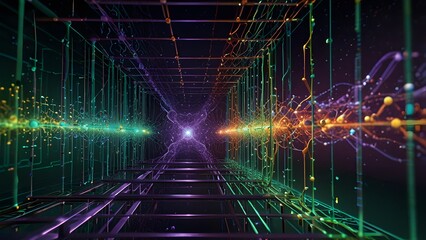 Fototapeta premium Abstract Quantum computer concept with dots and colorful lines as quants