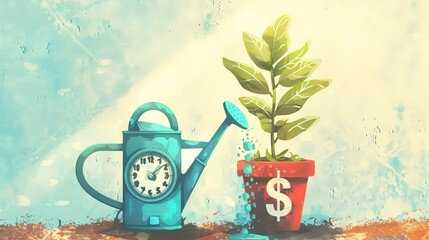 お金のなる木に水をあげる時間のジョウロ