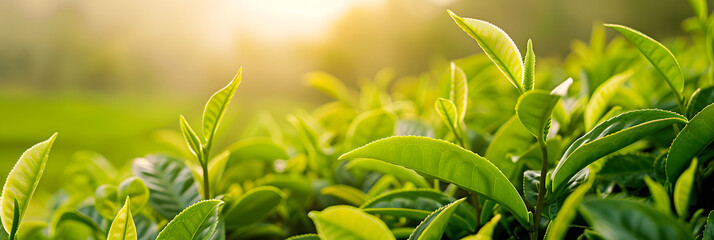 Obraz premium Elegant Tea Leaf Banner with Fresh Green Leaves