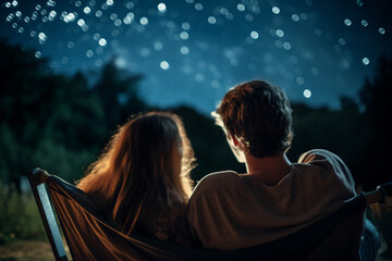 Generative AI portrait picture of happy young couple enjoying night romantic date