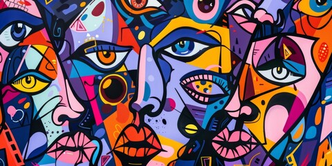 Colorful Abstract Pop Art Faces Background