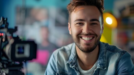 Fototapeta premium Confident Young Professional Director Smiling Joyfully in Workspace