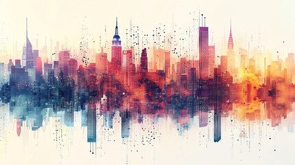 Obraz premium Heat exchanger holographic of A stylized image of a city skyline, with statistical graphs representing real estate growth appearing as towering structures, emphasizing the power of real estate