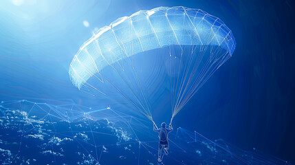 Obraz premium Parachutist flying in blue sky. 3D Rendering