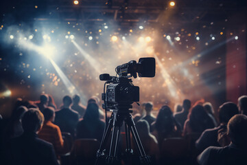 Generative AI illustration Professional reporter journalist in front of camera making live reportage