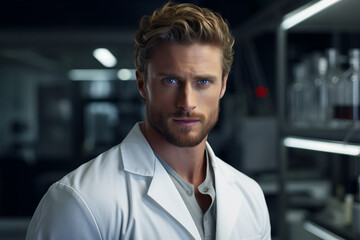 Fototapeta premium Doctor scientist working in modern hi-tech laboratory with innovation research, Generative AI illustration