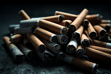 Generative AI picture of alcohol beverage and ciggarette isolated on dark background - Powered by Adobe