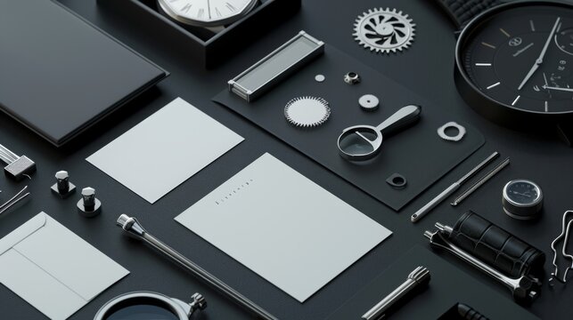 Exquisite Precision Luxury Watchmaker's Workshop with Fine Components Magnifiers and Toolsets for Business Cards and Branding