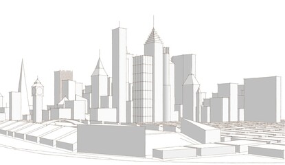 Naklejka premium modern city panorama 3d illustration 