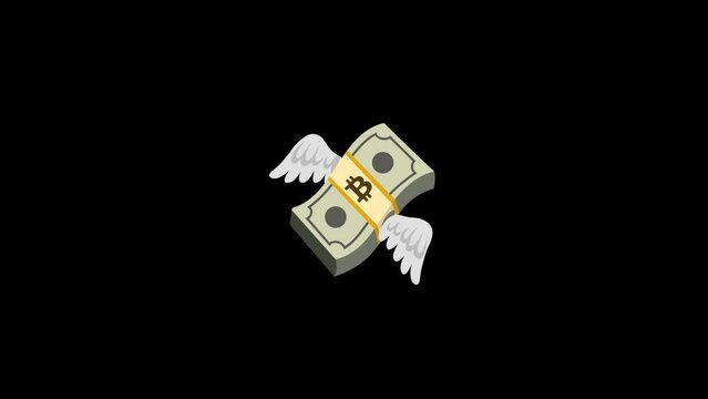 Flying money emoji Bitcoin with the wings Animation