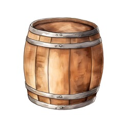 Obraz premium Detailed Wooden Beer or Wine Barrel Side View on White