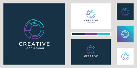  Initial C wiht a line logo design technology