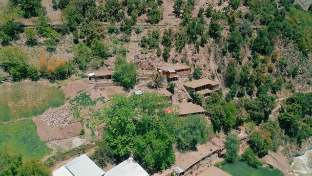 Aerial top down drone footage of Kalash Valley and Chilam Joshi Festival , Rumbur , Chitral, Pakistan