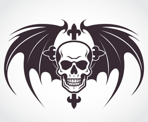 skull with cross and demon wings  decorative tattoo symbol