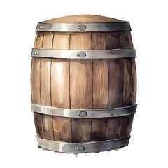 Obraz premium Watercolor of an Isolated Wooden Beer Barrel Side View Outline Clipart for Sketching