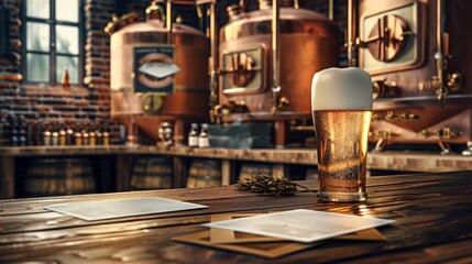 Craft Brewery Business Cards Master Brewer's Artistry in Brewing Vats Hops Barley and Beer Glass