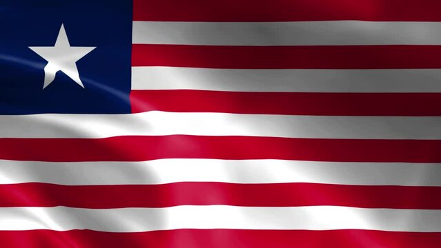 Liberian flag in the wind. Detailed fabric texture.