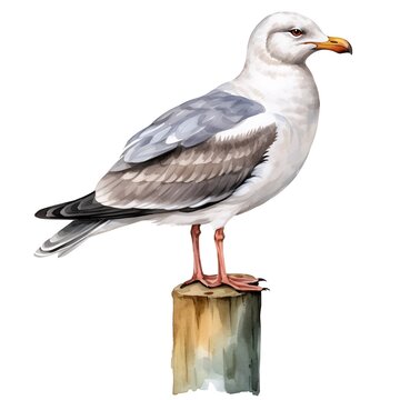 recommend clip art: Watercolor of Seagull Perched on Wooden Post
