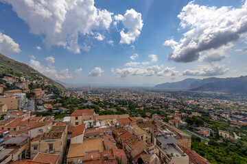 Aerial view of Monreale and Palermo on the background in Sicily, Italy