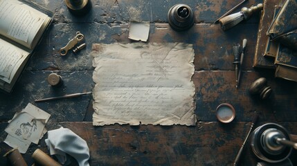 Timeless Elegance Master Calligrapher's Studio with Blank Business Cards Inkwells Nibs and Elegant Script on Parchment Creative Workspace for Artistic Inspiration and Professional Branding