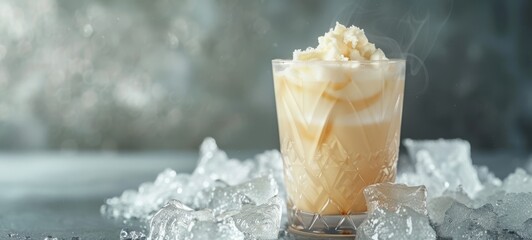 Cocktail White Russian minimalism free space for text food photography texture. White Russian Cocktail in restaurant postcard images texture banner postcard horizontal.