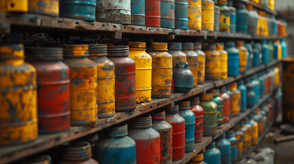 Fototapeta premium Dangerous hazard tank in warehouse