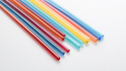 Fototapeta premium Colorful Array of Glass Tubes Vibrant and Transparent Cylinders Arranged in a Harmonious Pattern, Showcasing Bright Hues and Clear Material on a Smooth Surface Wallpaper Digital Art Poster Brainstorm