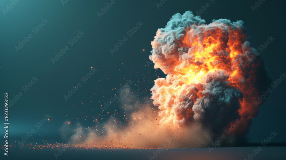 Poster high-resolution image showcasing a dramatic explosion with intense flames and smoke