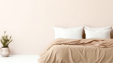 Minimalist interior design for modern bedroom in taupe, beige, and soft brown colors