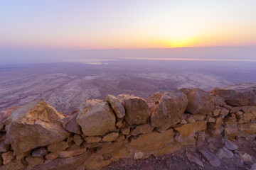 Sunrise view of the ruins of Masada Fortress
