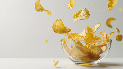 Set collage potato chips on white background isolation