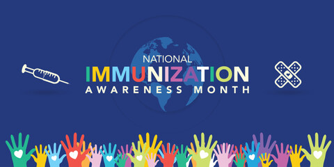 National immunization or immunisation awareness month is observed every year in August, it is the process by which an individual's immune system becomes fortified against an agent. Vector illustration