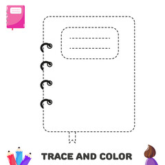 Handwriting practice for kids. Trace and color notepad. School supplies