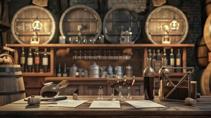 Obraz premium Premium Wine Making Supplies Vintner's Lab with Business Cards Glasses and Refractometer