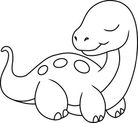 Hand drawn brachiosaurus dinosaur sleep. cartoon outline