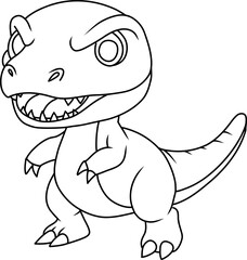 Hand drawn velociraptor dinosaur angry. cartoon outline