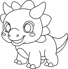Hand drawn triceratops dinosaur happy. cartoon outline