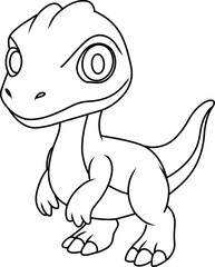 Hand drawn velociraptor dinosaur happy. cartoon outline