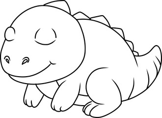 Hand drawn velociraptor dinosaur sleep. cartoon outline